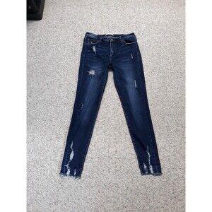 30 Buckle Vervet Mid-Rise Dark Wash Distressed Skinny Raw Hem